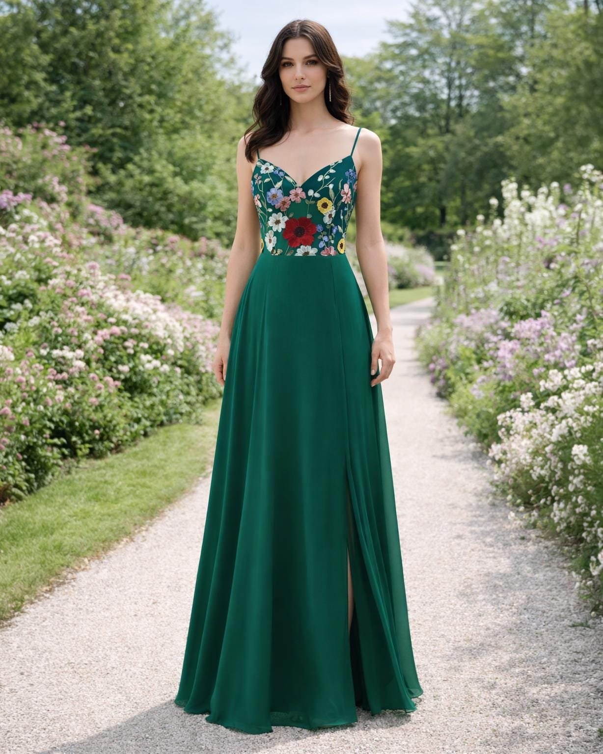 Green Wedding Dress 3D Floral Applique