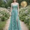 Green Wedding Dress 3D Floral Applique