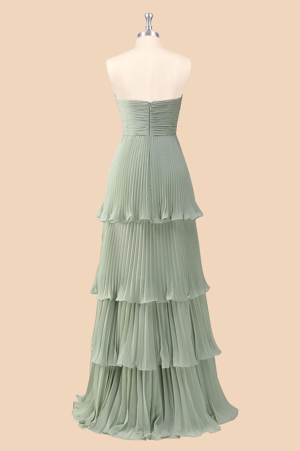 Green Wedding Dress Sleek Minimalism, Custom Made Chiffon Bridal Gown, Outdoor Wedding Wear - Image 4
