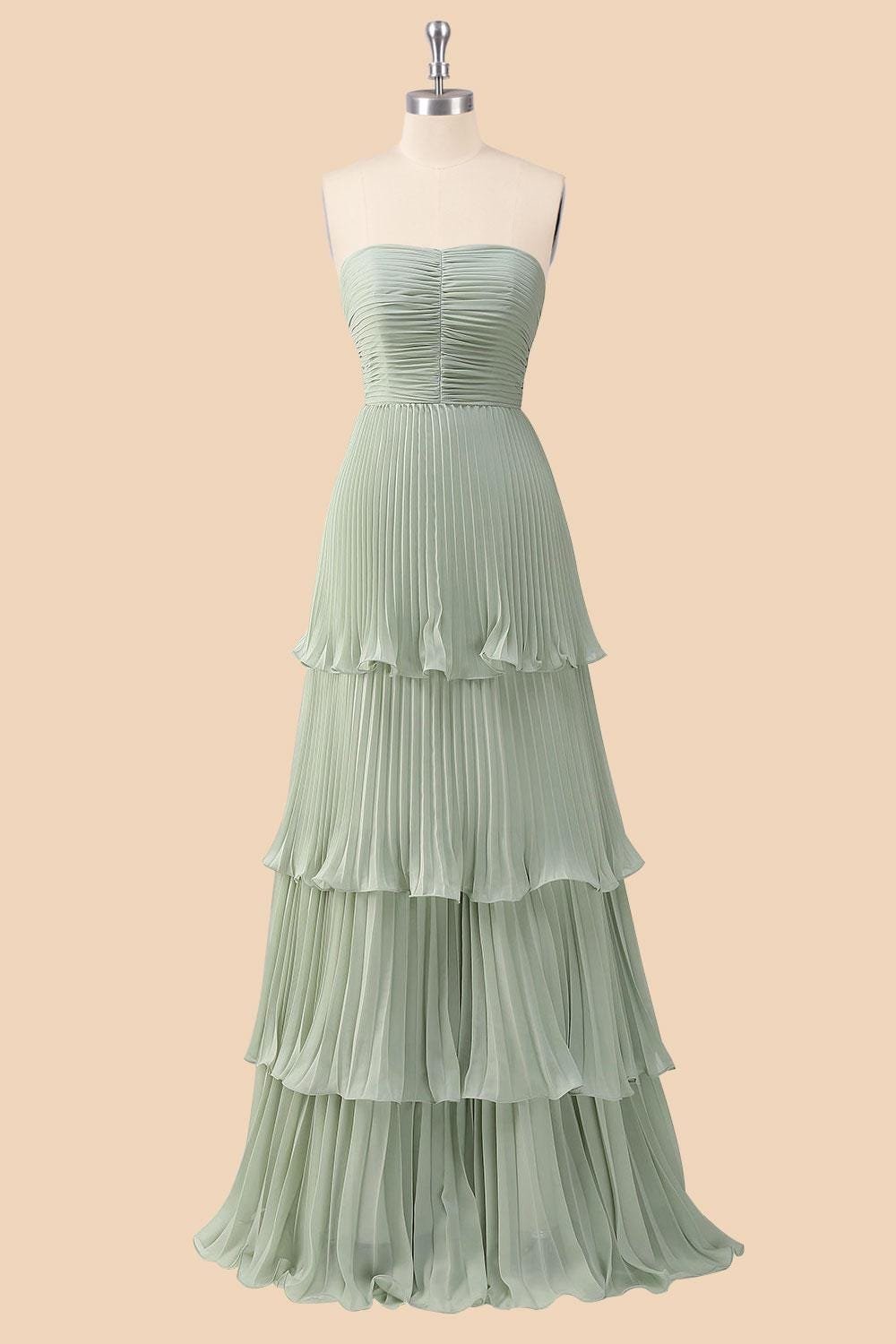 Green Wedding Dress Sleek Minimalism, Custom Made Chiffon Bridal Gown, Outdoor Wedding Wear - Image 5