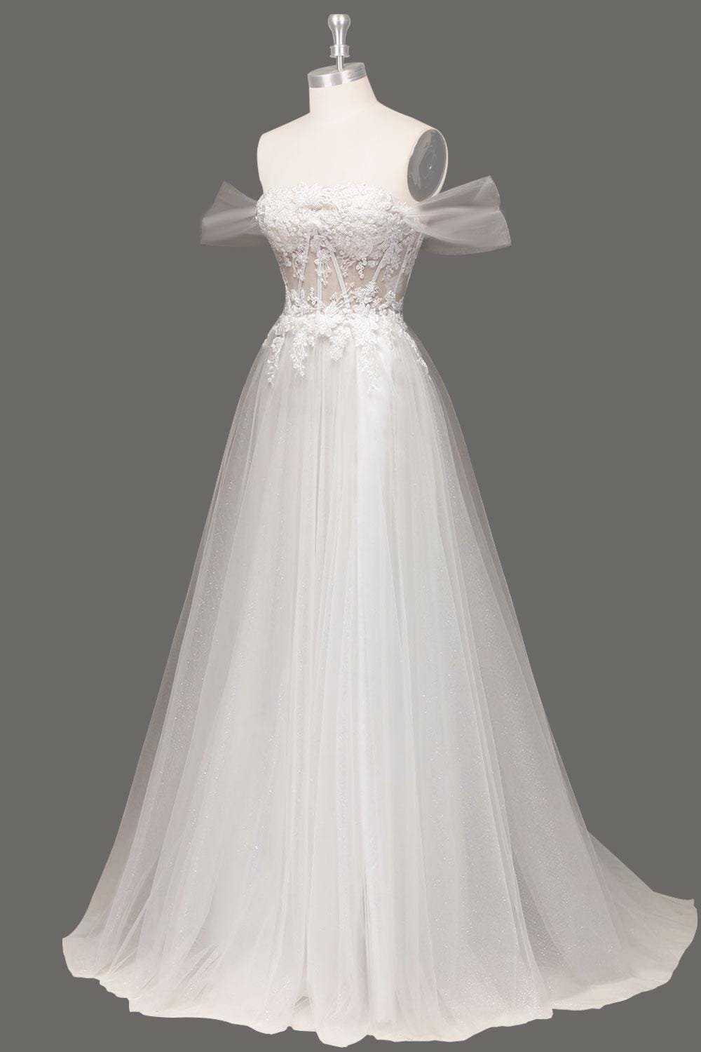 Ivory Wedding Dress 3D Floral Applique, Custom Made Embroidery Bridal Gown, Outdoor Wedding Wear - Image 4