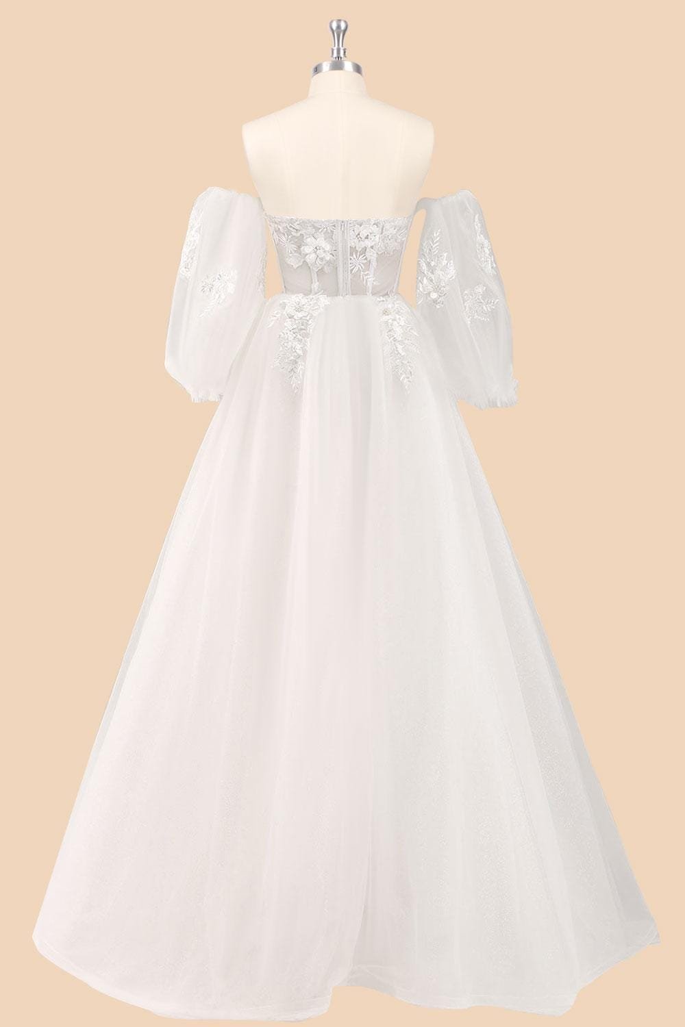 Ivory Wedding Dress 3D Floral Applique, Custom Made Embroidery Bridal Gown, Outdoor Wedding Wear - Image 4