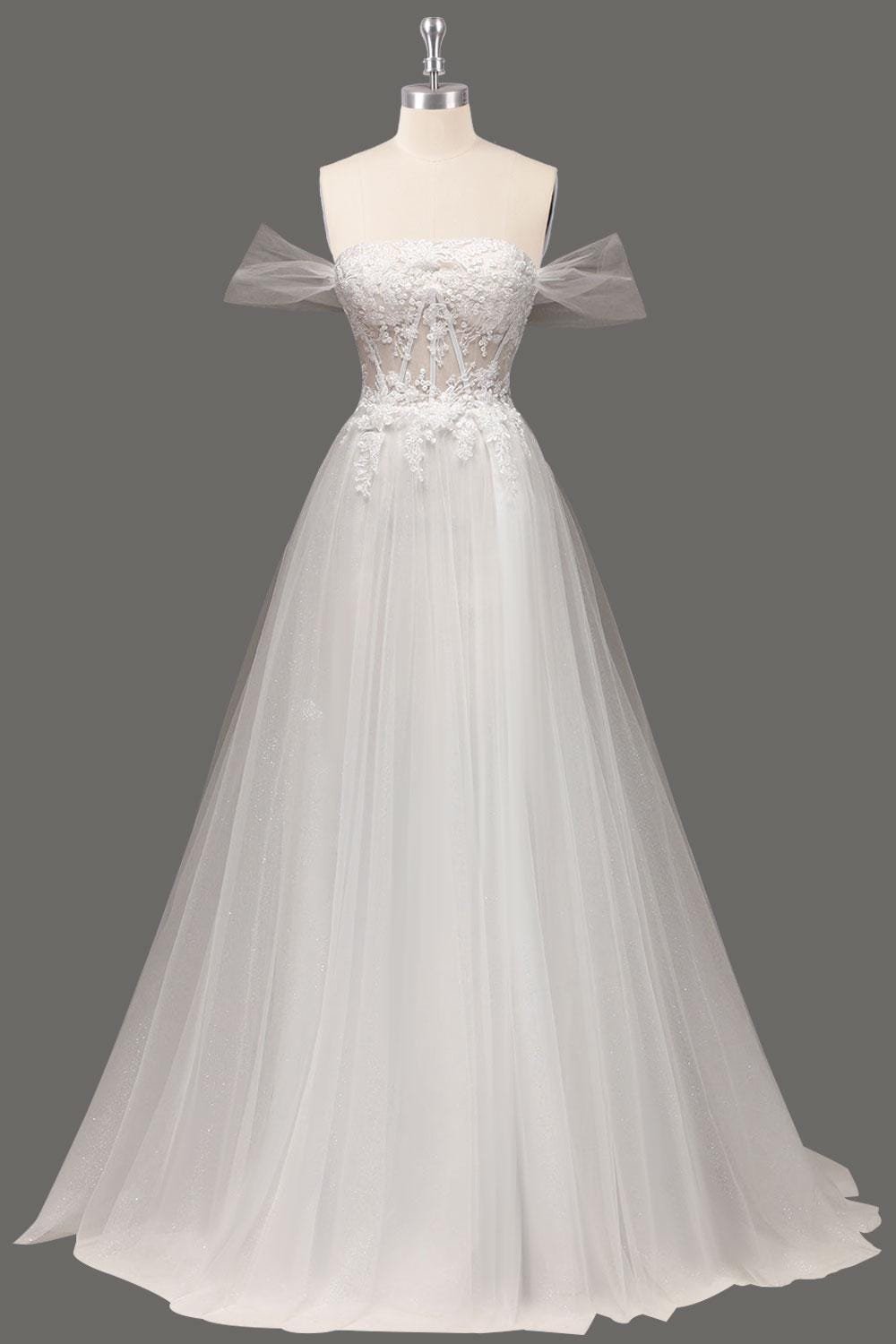 Ivory Wedding Dress 3D Floral Applique, Custom Made Embroidery Bridal Gown, Outdoor Wedding Wear - Image 5