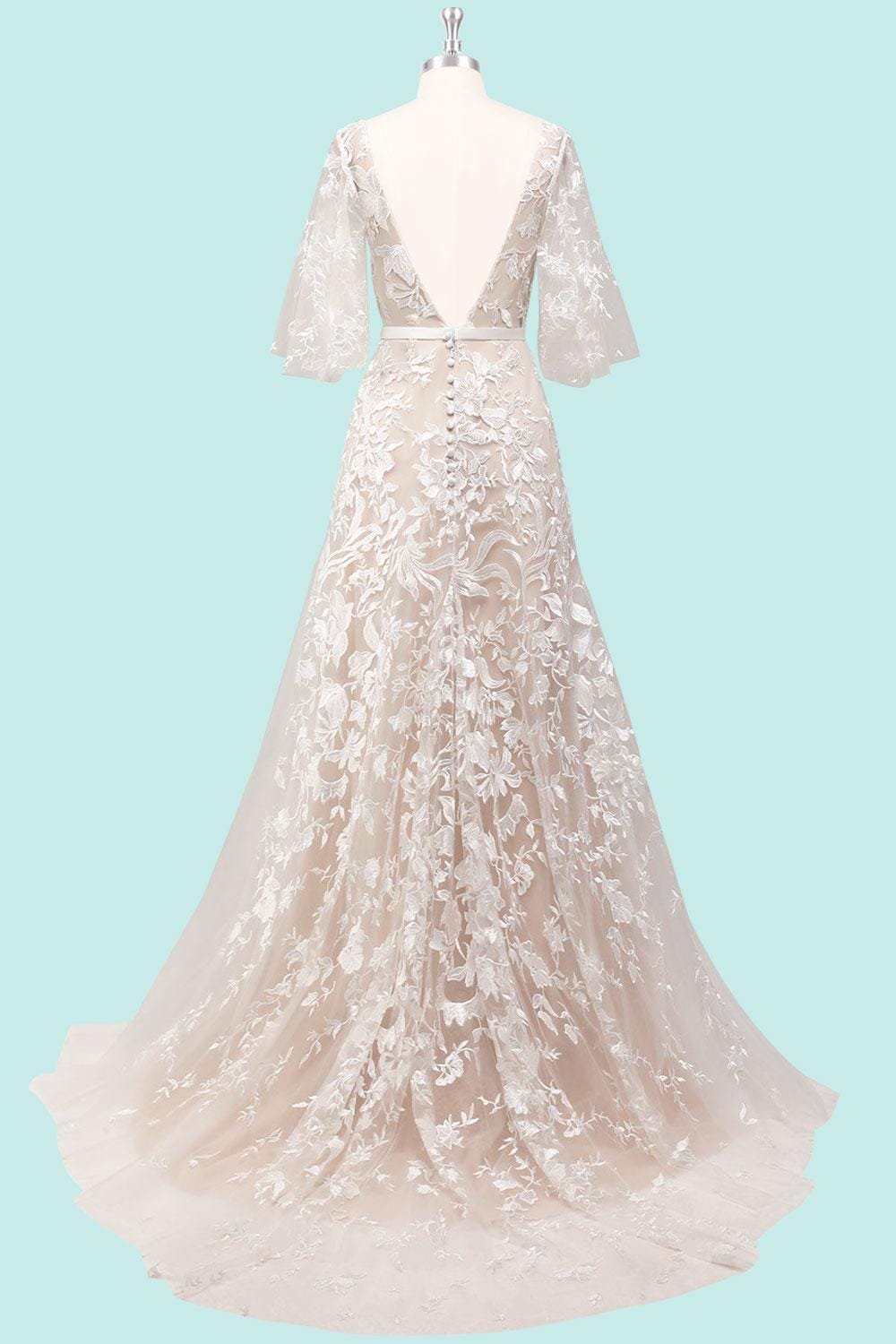 Ivory Wedding Dress 3D Floral Applique, Custom Made Embroidery Bridal Gown, Outdoor Wedding Wear - Image 5