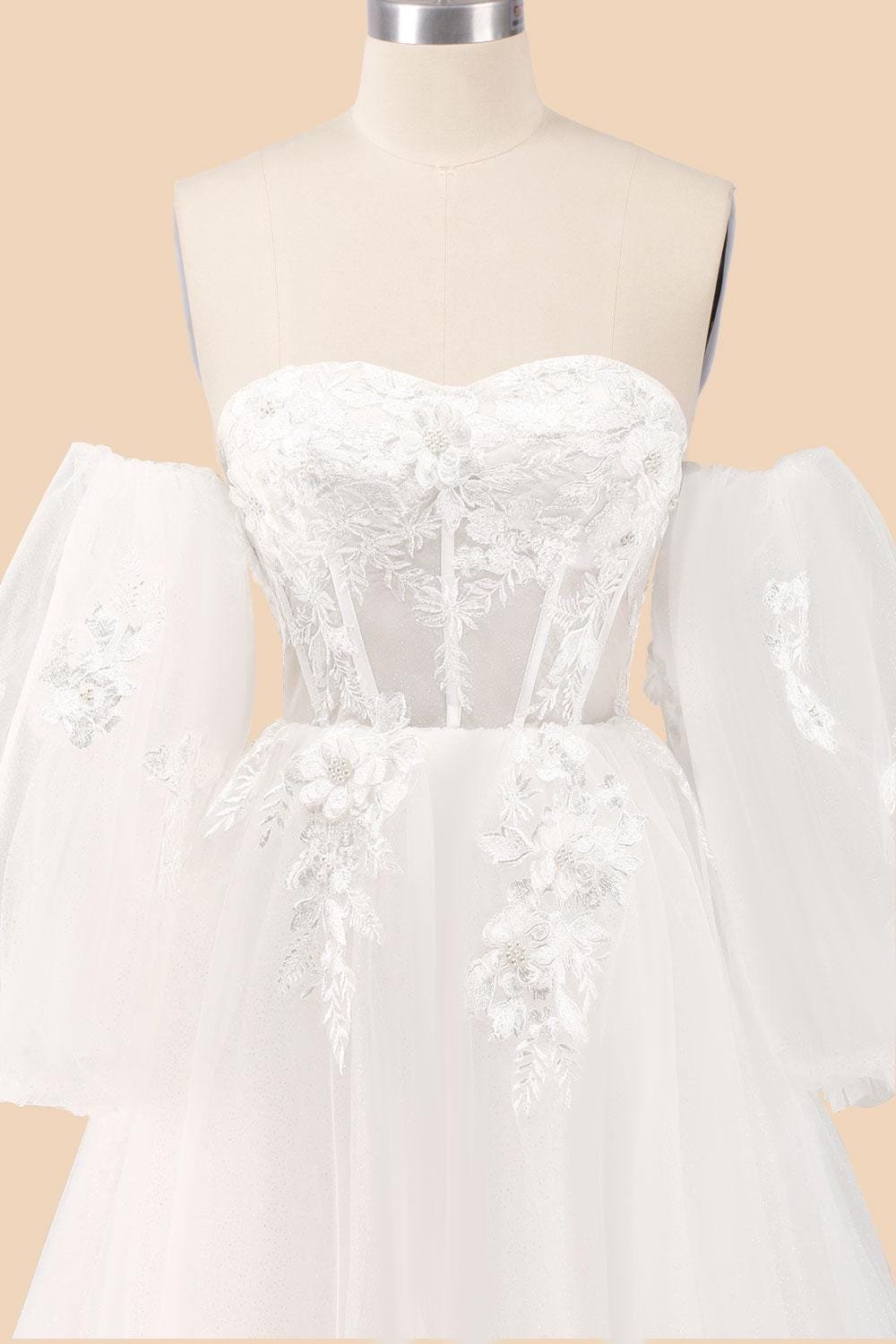 Ivory Wedding Dress 3D Floral Applique, Custom Made Embroidery Bridal Gown, Outdoor Wedding Wear - Image 5