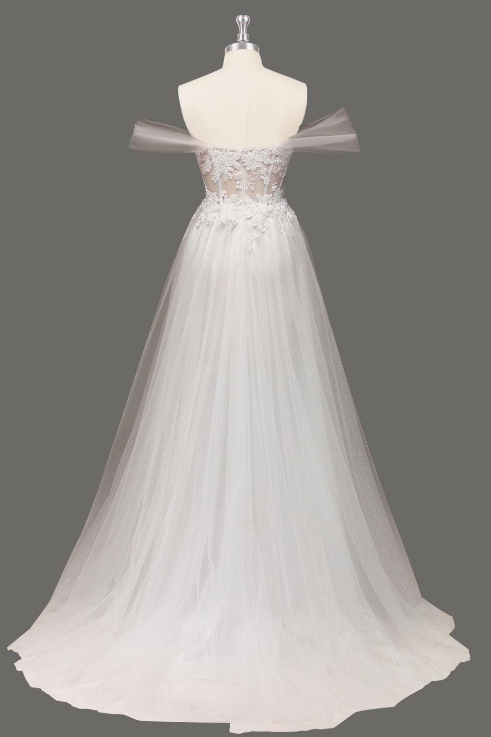 Ivory Wedding Dress 3D Floral Applique, Custom Made Embroidery Bridal Gown, Outdoor Wedding Wear - Image 6