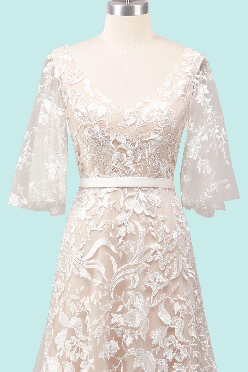 Ivory Wedding Dress 3D Floral Applique, Custom Made Embroidery Bridal Gown, Outdoor Wedding Wear - Image 6