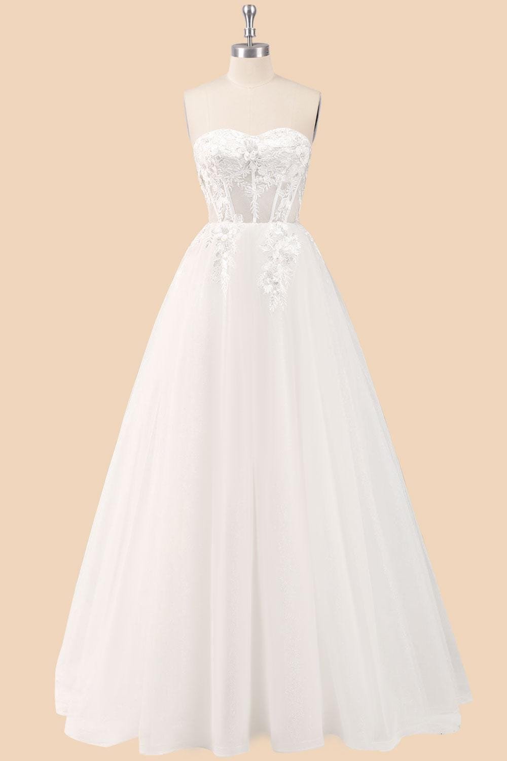 Ivory Wedding Dress 3D Floral Applique, Custom Made Embroidery Bridal Gown, Outdoor Wedding Wear - Image 6