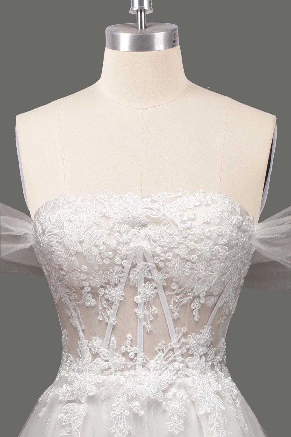 Ivory Wedding Dress 3D Floral Applique, Custom Made Embroidery Bridal Gown, Outdoor Wedding Wear - Image 7
