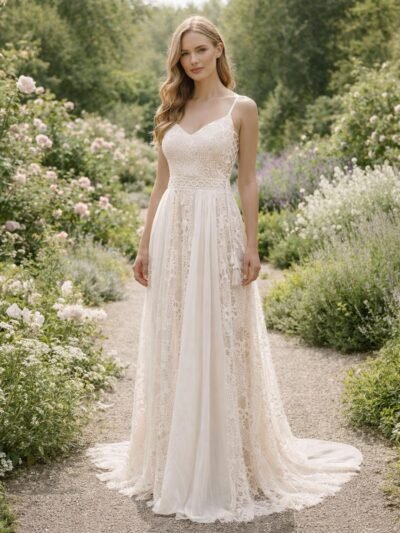 Ivory Wedding Dress 3D Floral Applique