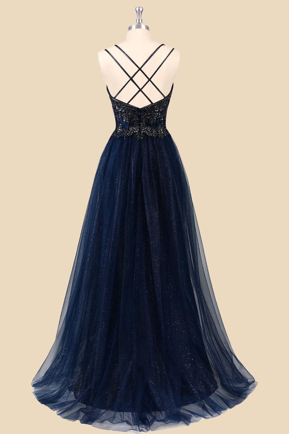 Navy Prom Dress 2026 Glitter Maximalism, Custom Made Satin Evening Gown, Formal Gala Wear - Image 4