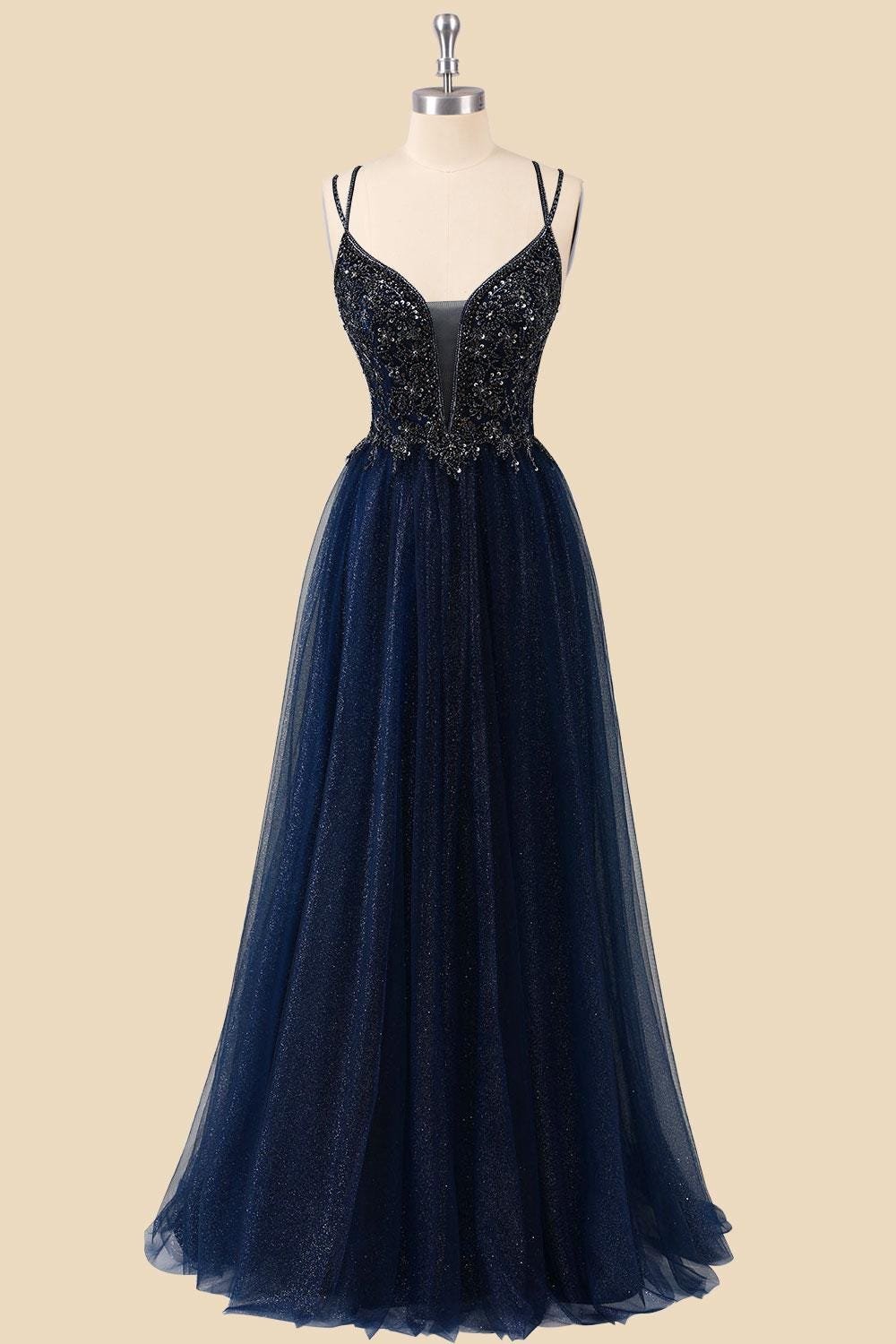 Navy Prom Dress 2026 Glitter Maximalism, Custom Made Satin Evening Gown, Formal Gala Wear - Image 5