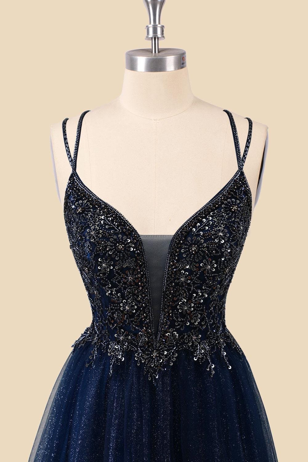 Navy Prom Dress 2026 Glitter Maximalism, Custom Made Satin Evening Gown, Formal Gala Wear - Image 6