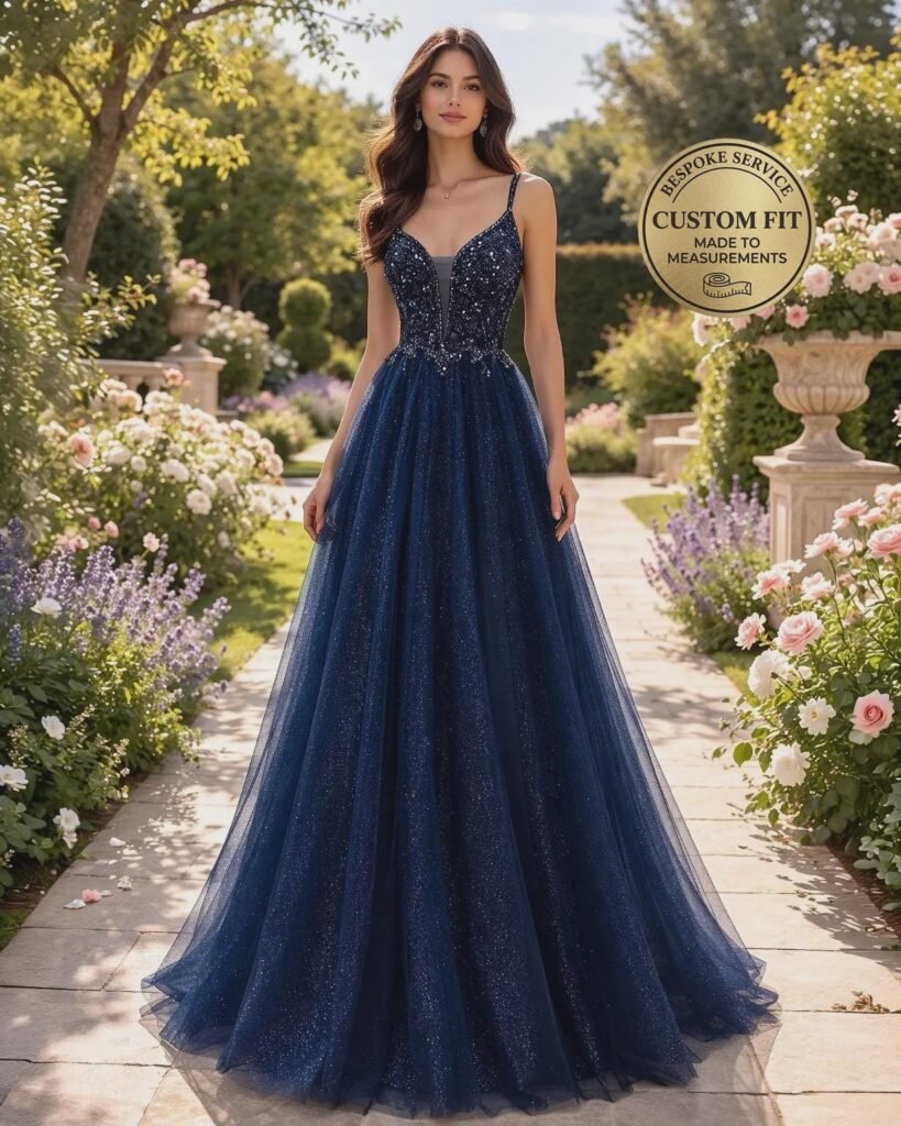 Navy Prom Dress 2026 Glitter Maximalism