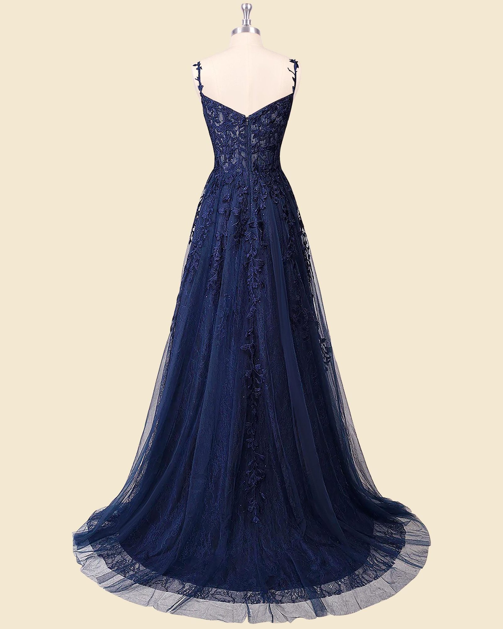 Navy Prom Dress 3D Floral Applique, Custom Made Satin Evening Gown, Formal Gala Wear - Image 6