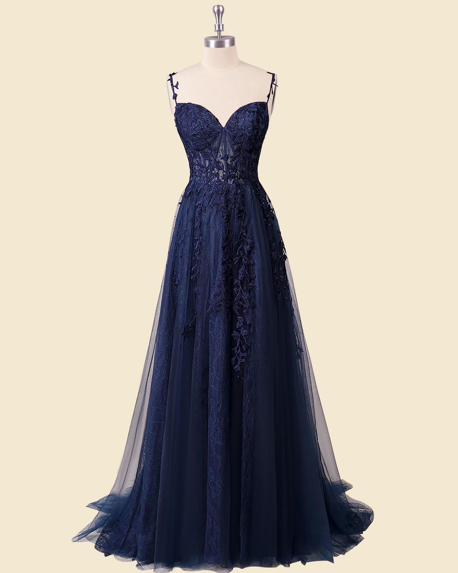 Navy Prom Dress 3D Floral Applique, Custom Made Satin Evening Gown, Formal Gala Wear - Image 7