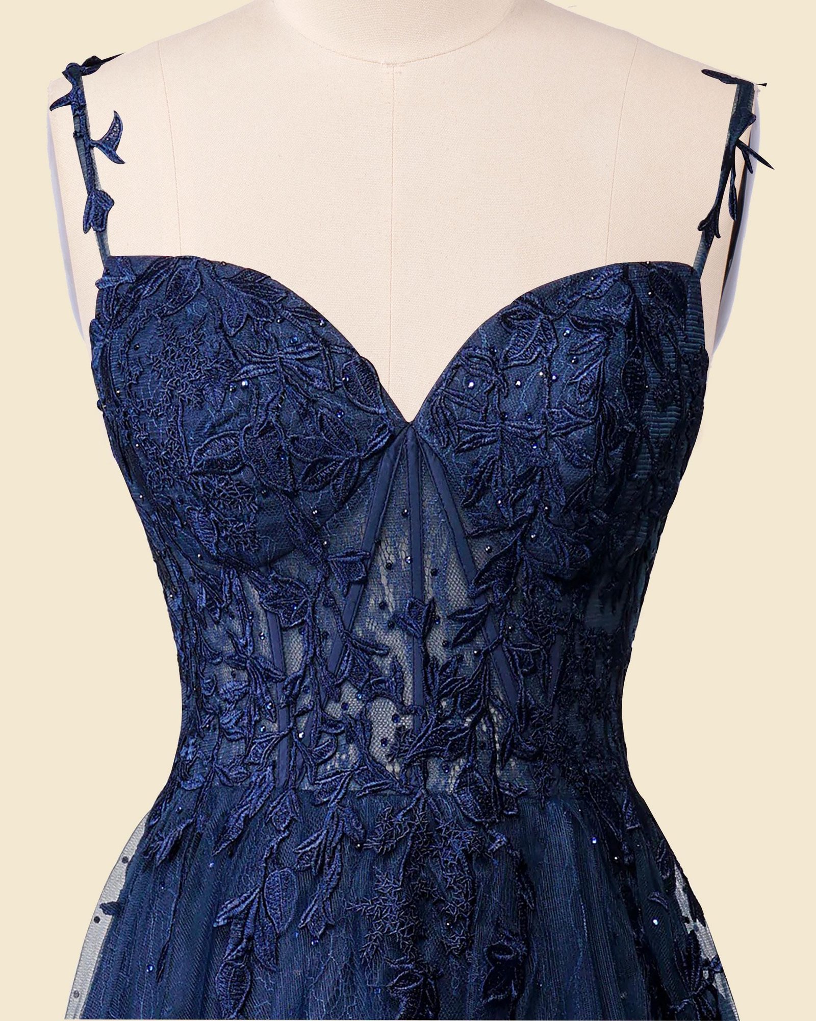 Navy Prom Dress 3D Floral Applique, Custom Made Satin Evening Gown, Formal Gala Wear - Image 8