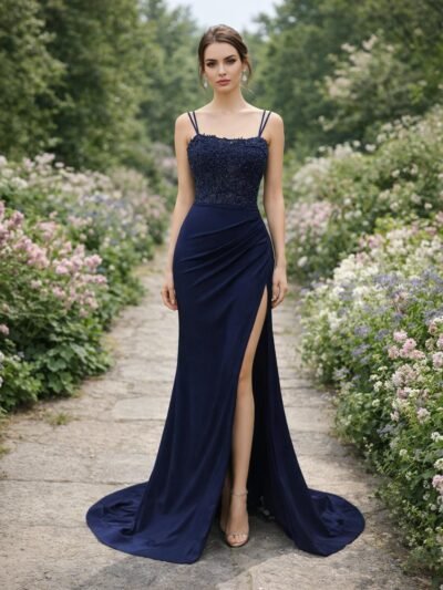 Navy Wedding Dress Regencycore Lace