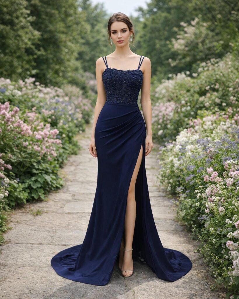 Navy Wedding Dress Regencycore Lace