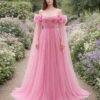 Pink Prom Dress 3D Floral Applique
