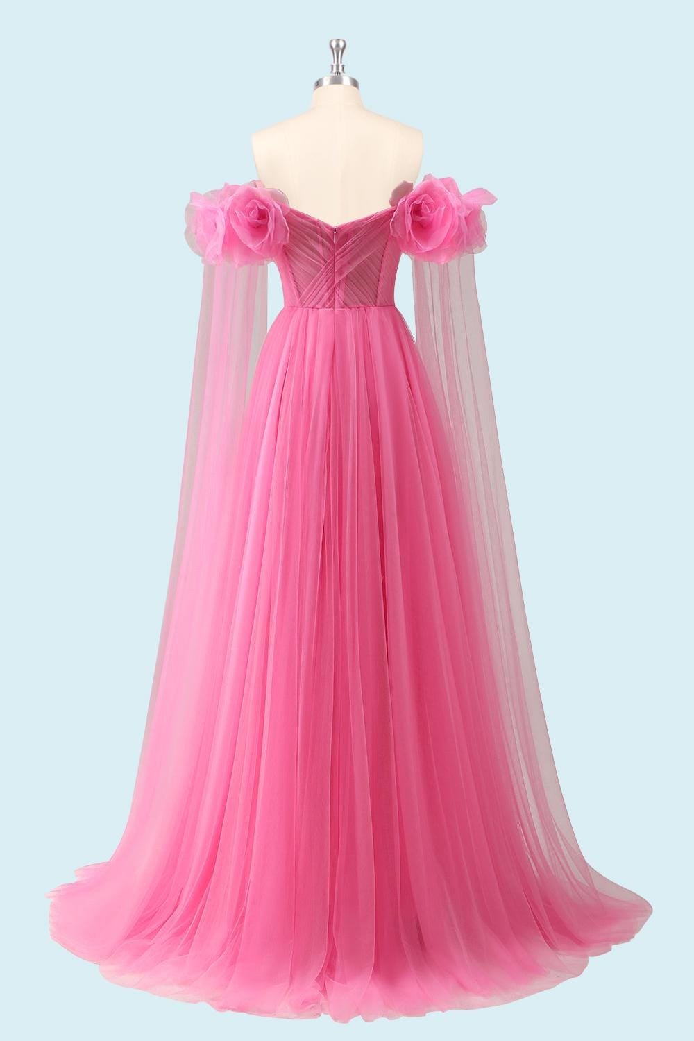Pink Prom Dress 3D Floral Applique, Custom Made Chiffon Evening Gown, Formal Gala Wear - Image 4