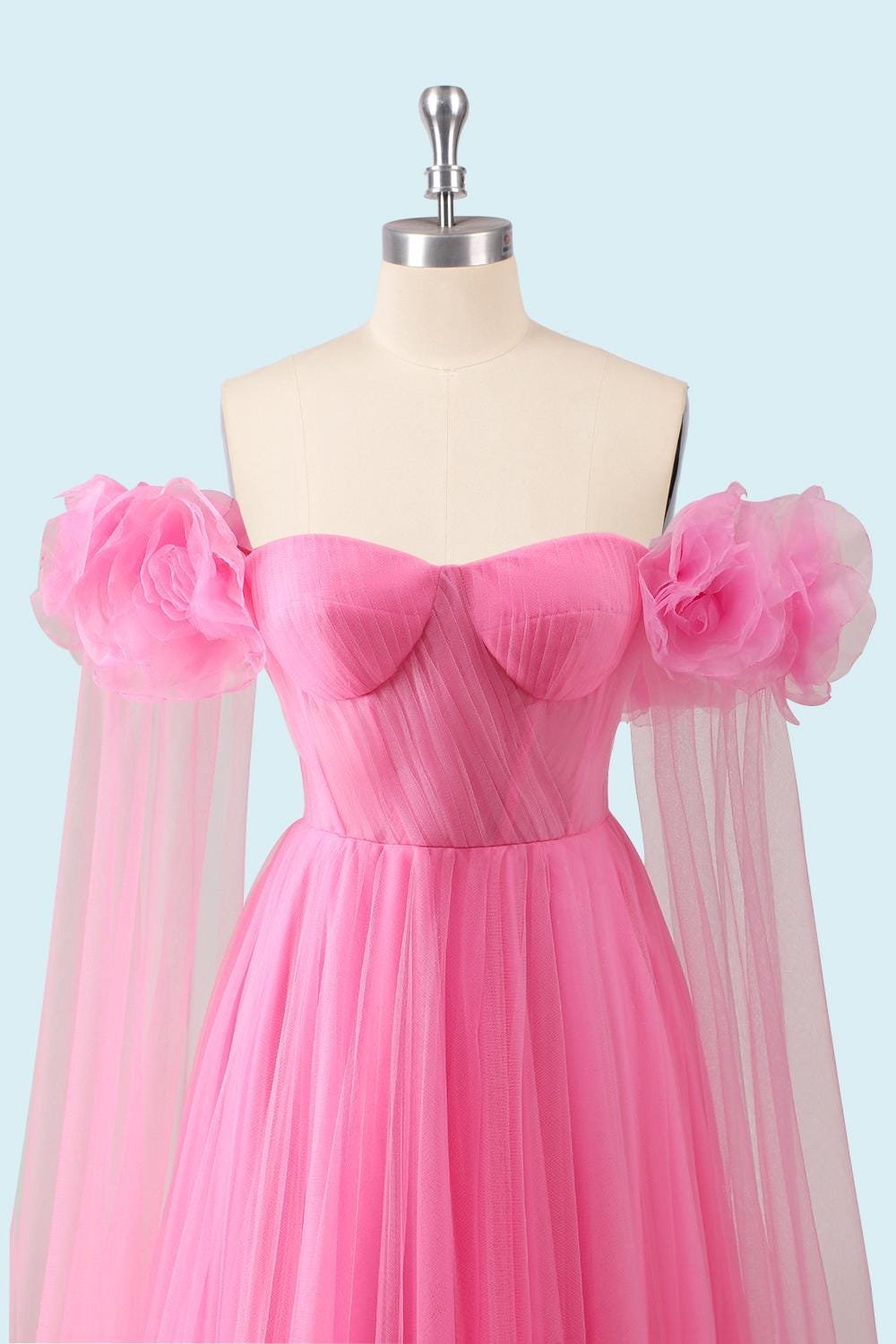 Pink Prom Dress 3D Floral Applique, Custom Made Chiffon Evening Gown, Formal Gala Wear - Image 5