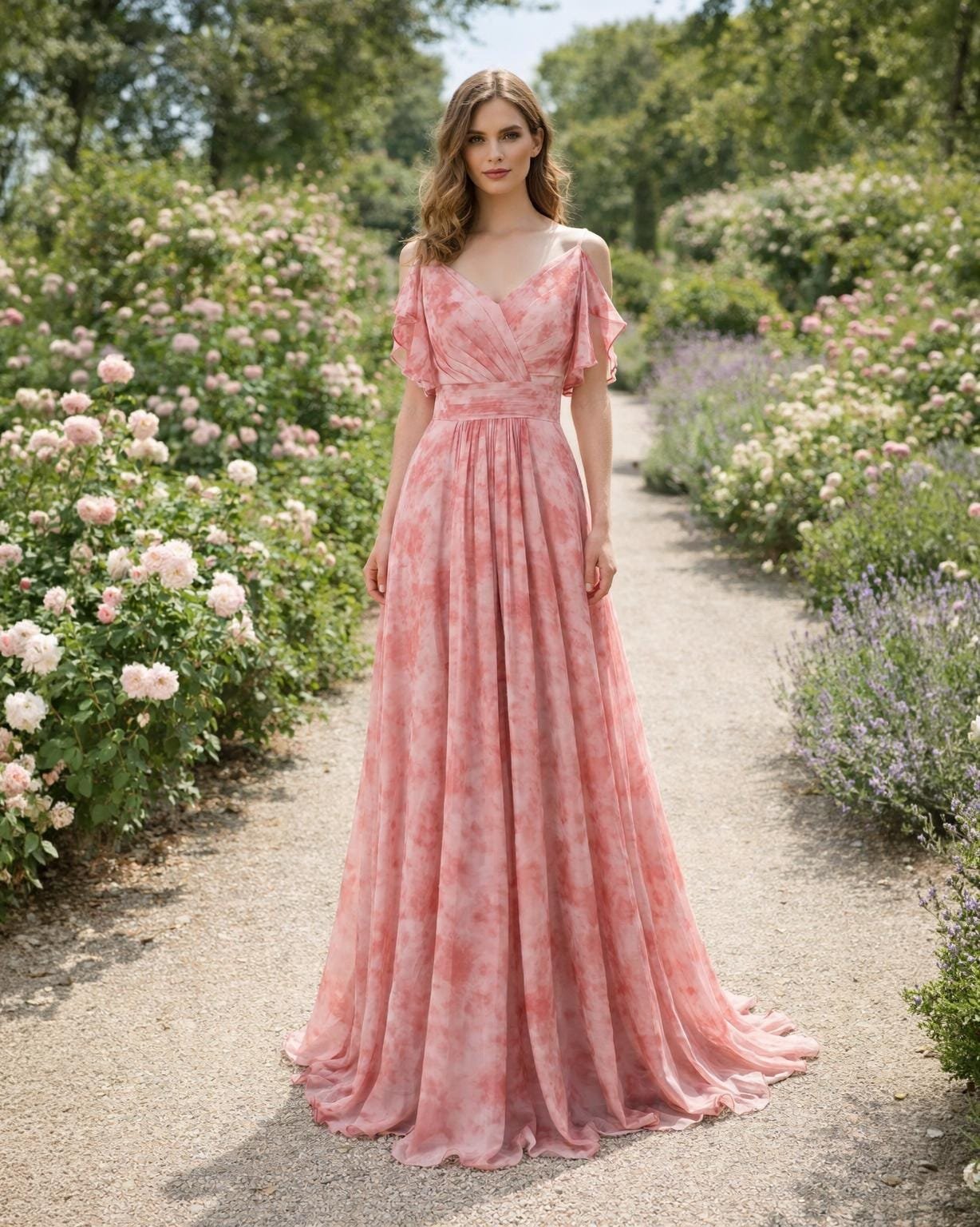 Pink Prom Dress 3D Floral Applique