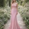 Pink Prom Dress  3D Floral Applique