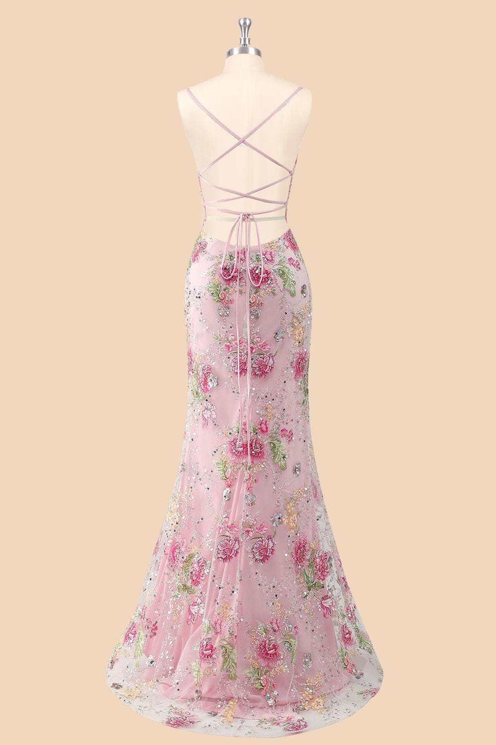 Pink Prom Dress 3D Floral Applique, Custom Made Embroidery Evening Gown, Formal Gala Wear - Image 5
