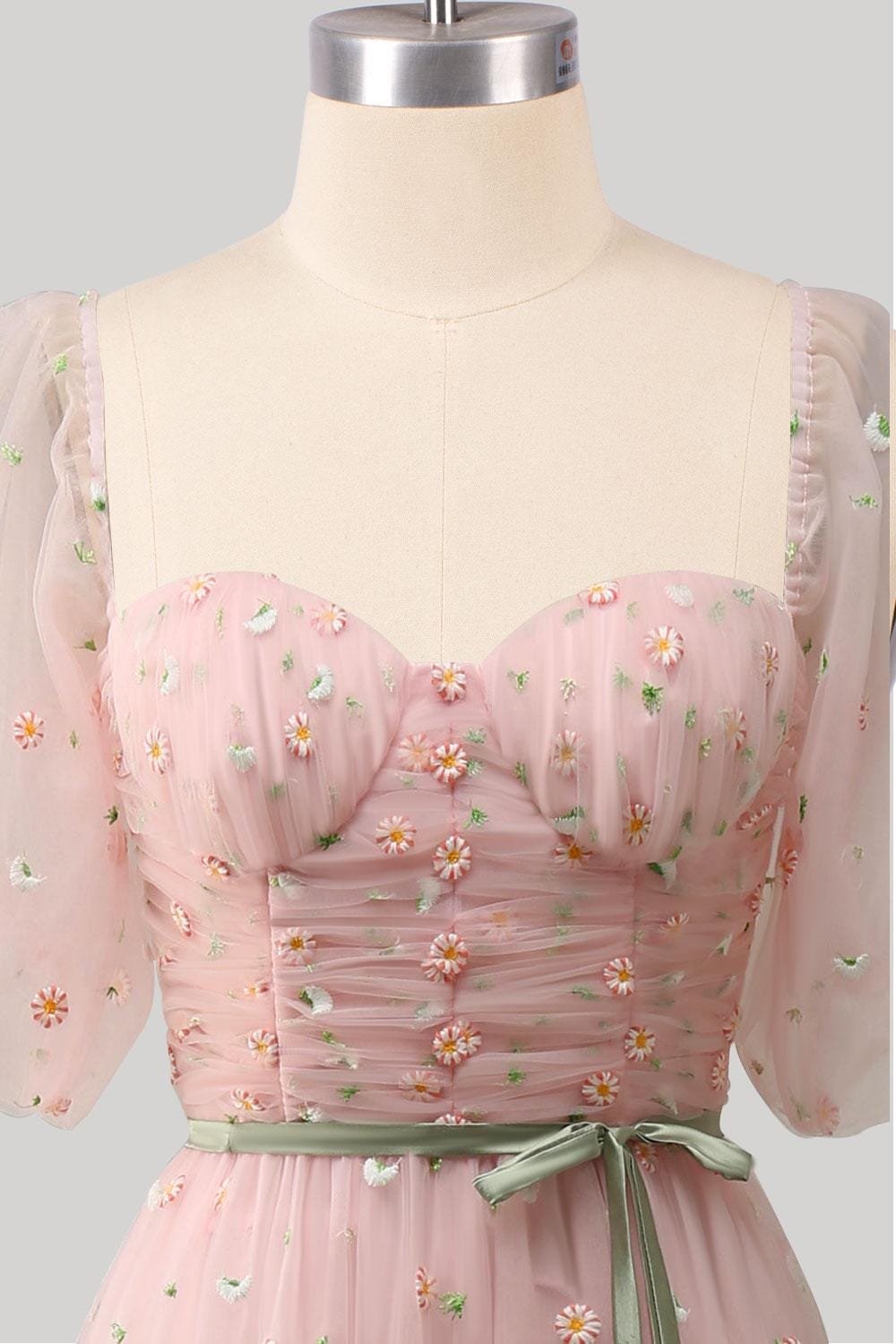 Pink Prom Dress 3D Floral Applique, Custom Made Embroidery Evening Gown, Formal Gala Wear - Image 5