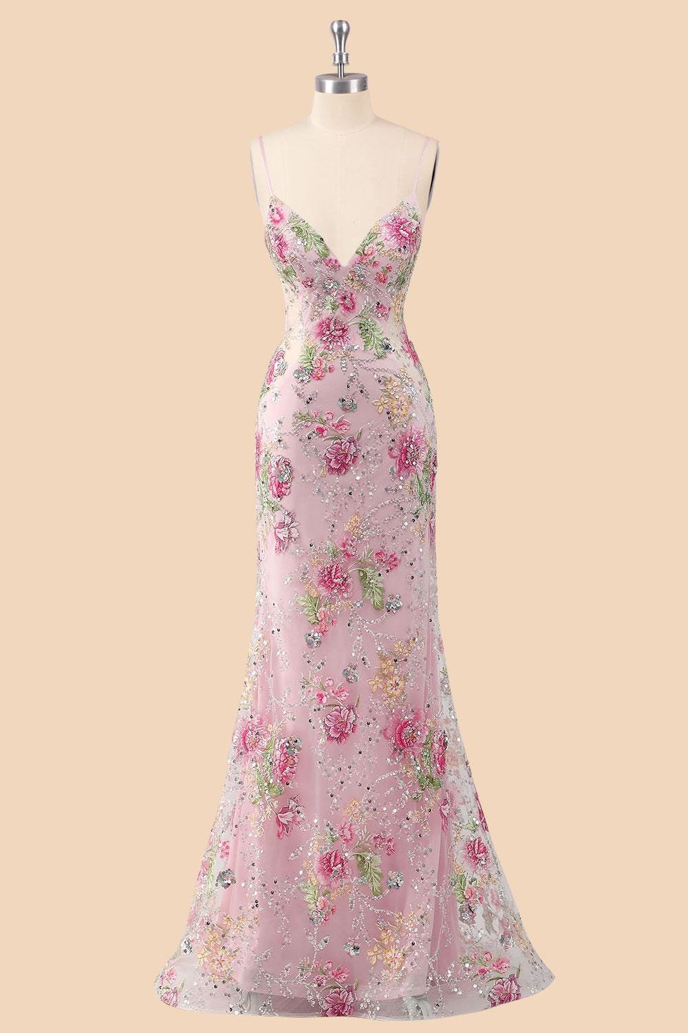 Pink Prom Dress 3D Floral Applique, Custom Made Embroidery Evening Gown, Formal Gala Wear - Image 6