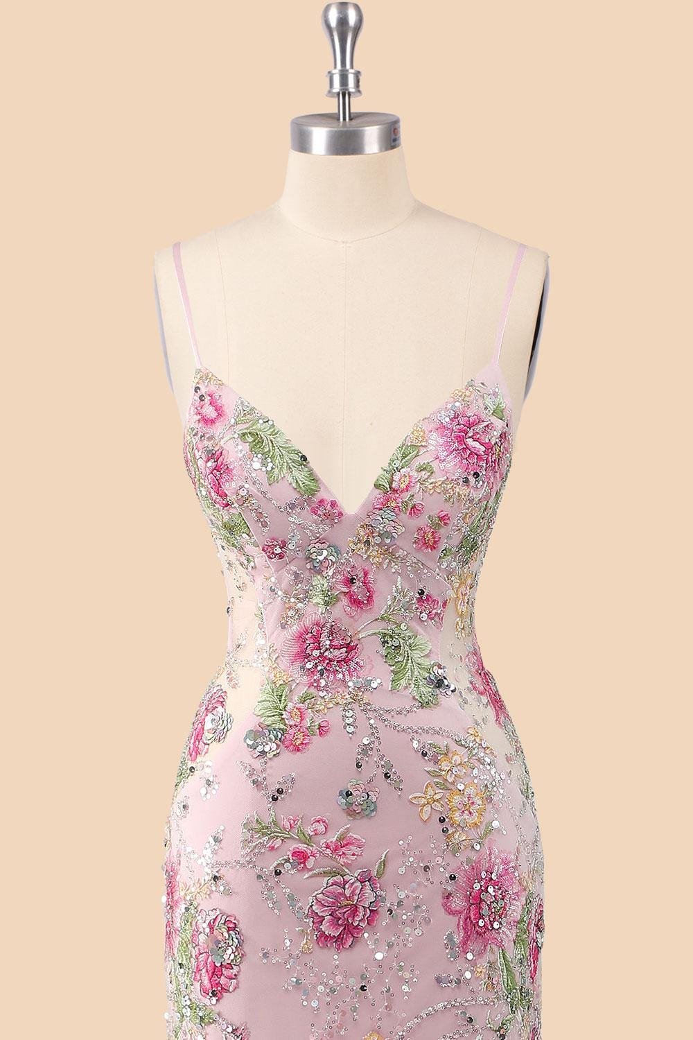 Pink Prom Dress 3D Floral Applique, Custom Made Embroidery Evening Gown, Formal Gala Wear - Image 7