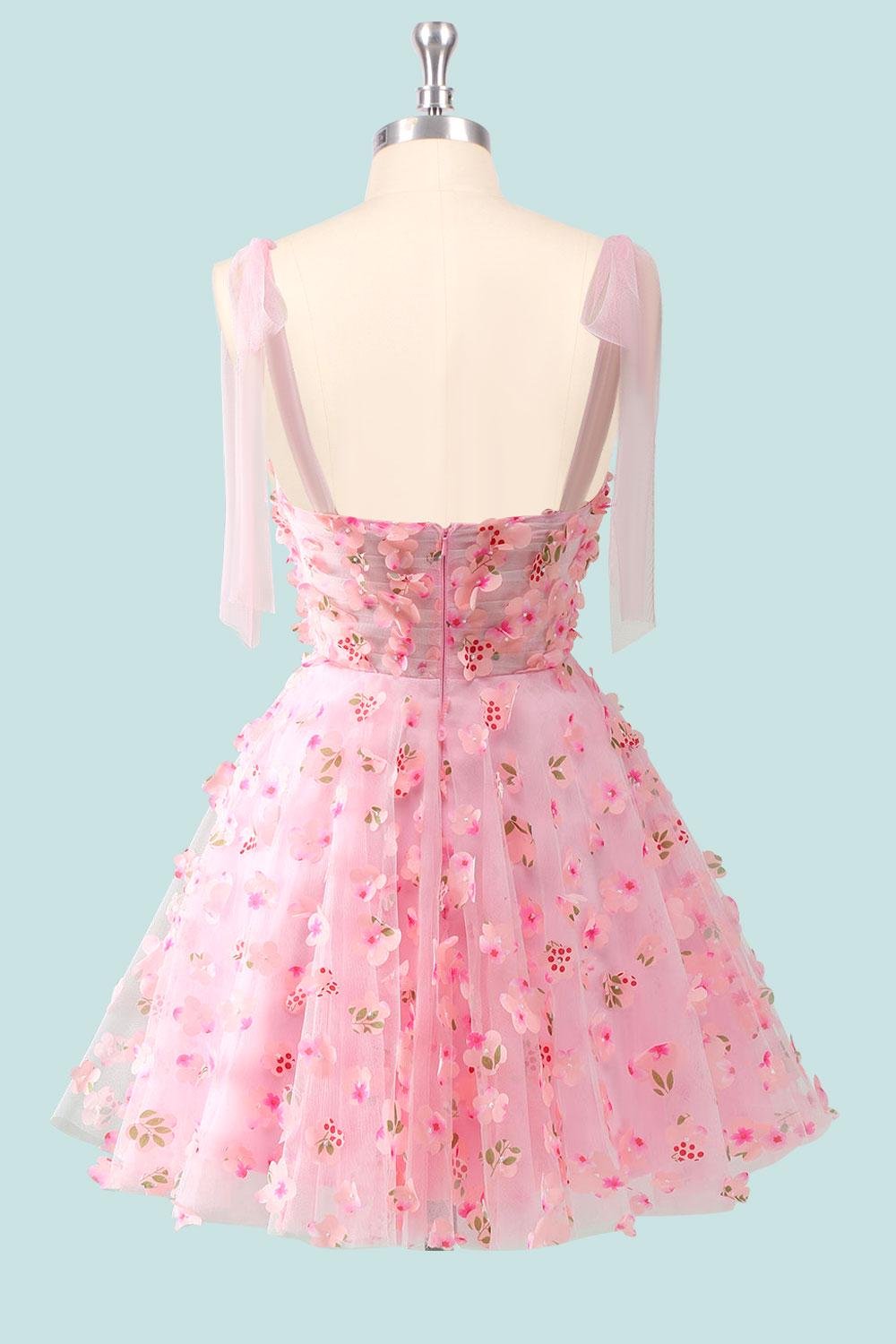 Pink Prom Dress 3D Floral Applique, Custom Made Satin Evening Gown, Formal Gala Wear - Image 4