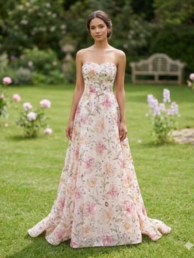 3D Floral Applique Tulle Gown