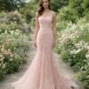 Pink Wedding Dress 3D Floral Applique