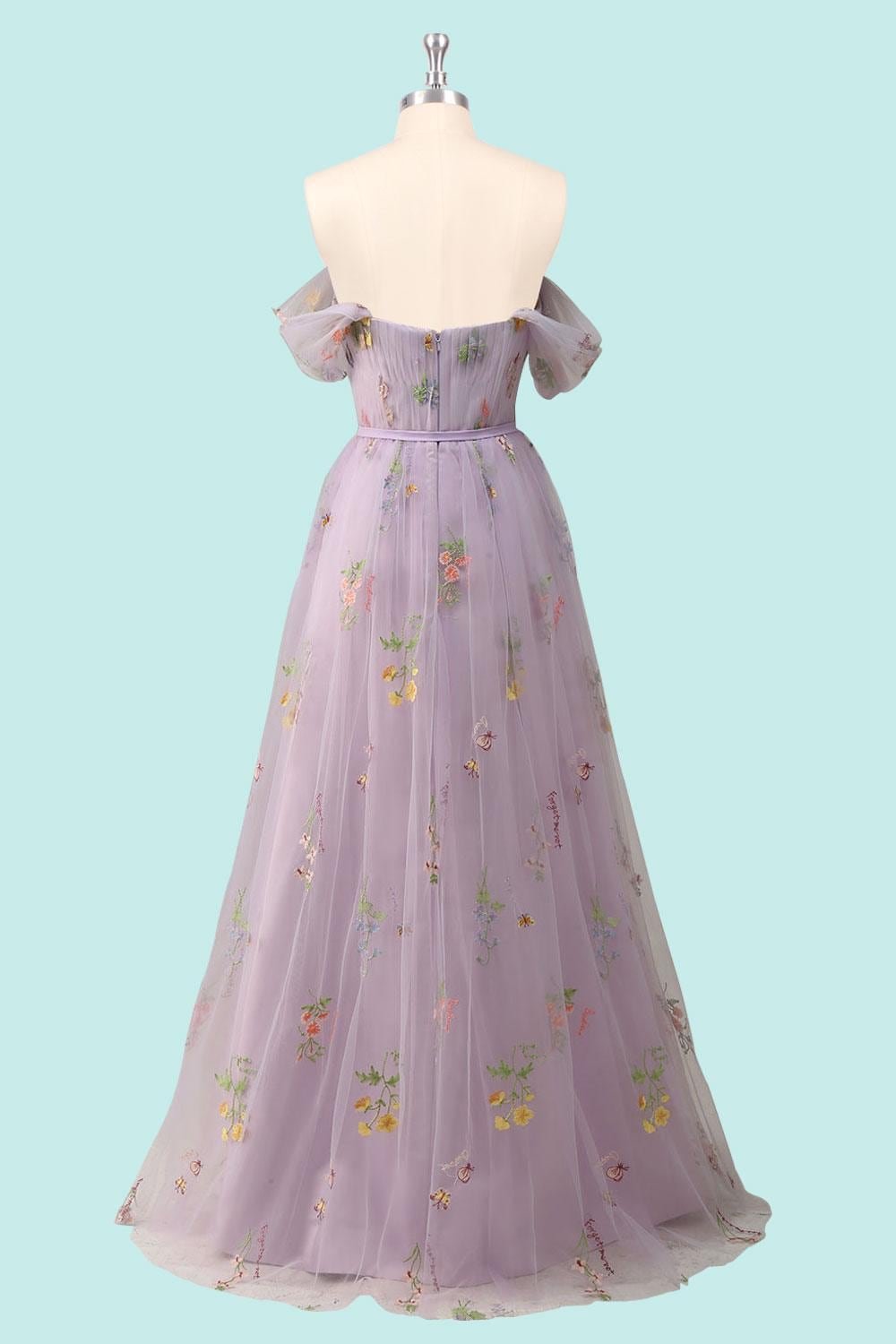 Purple Prom Dress 3D Floral Appliqu, Custom Made Embroidery Evening Gown, Formal Gala Wear - Image 4