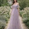 Purple Prom Dress  3D Floral Appliqu