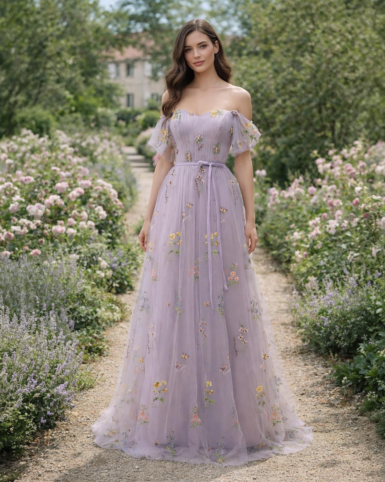 Purple Prom Dress 3D Floral Appliqu