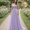 Purple Prom Dress  3D Floral Appliqu