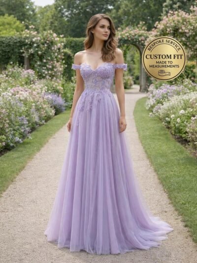 Purple Prom Dress  3D Floral Appliqu