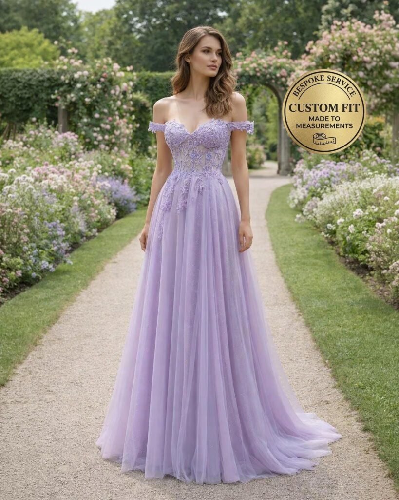 Purple Prom Dress  3D Floral Appliqu