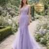 Purple Wedding Dress 3D Floral Applique