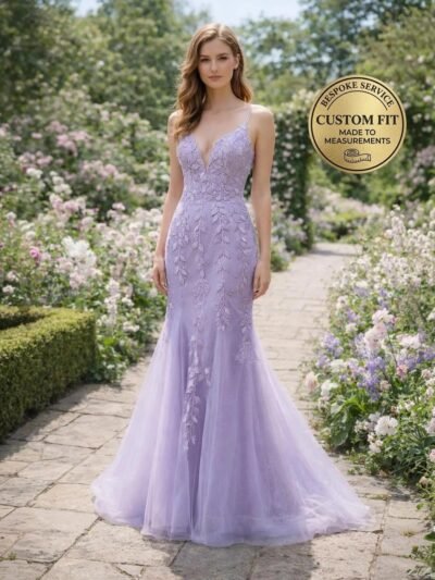 Purple Wedding Dress 3D Floral Applique