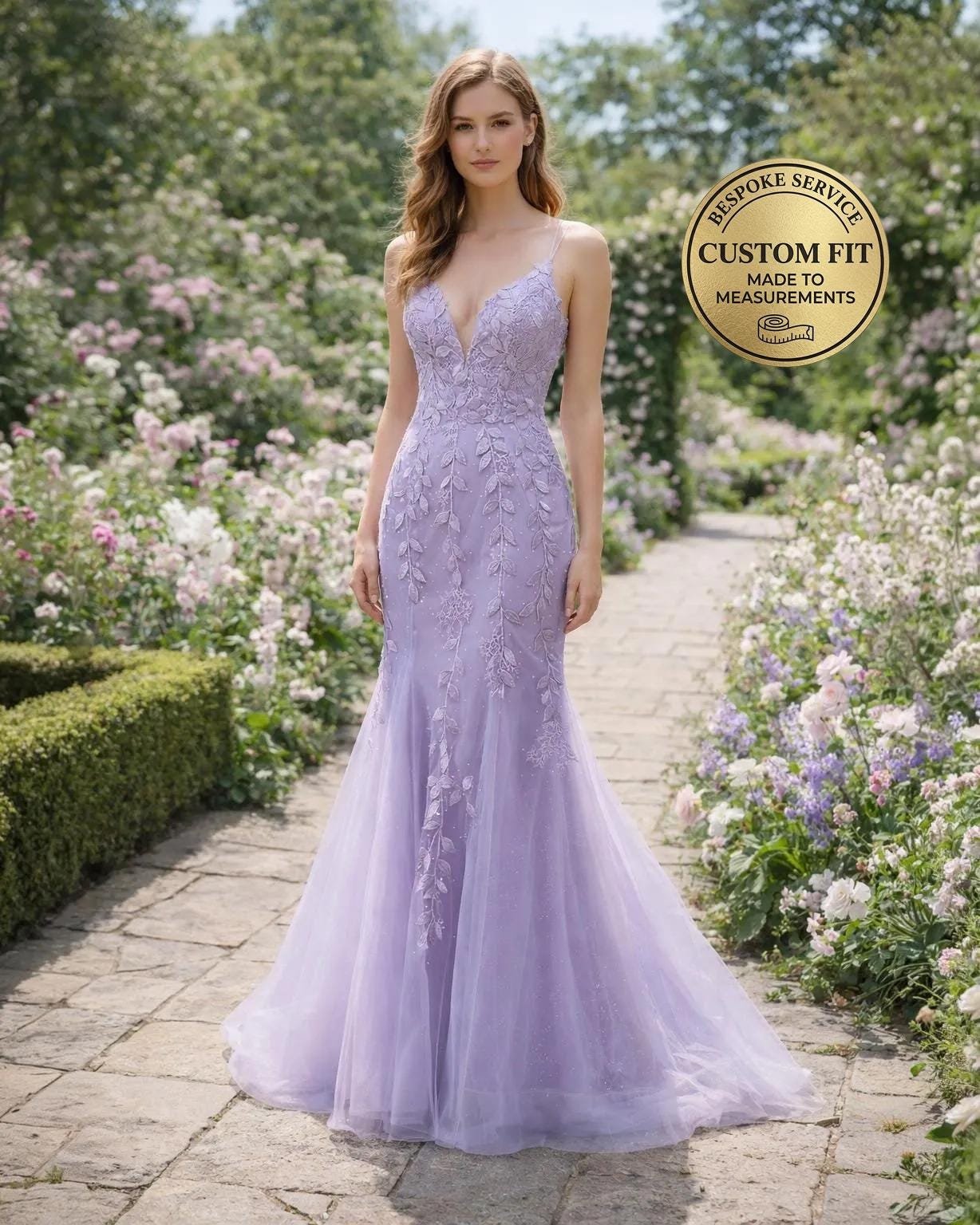 Purple Wedding Dress 3D Floral Applique
