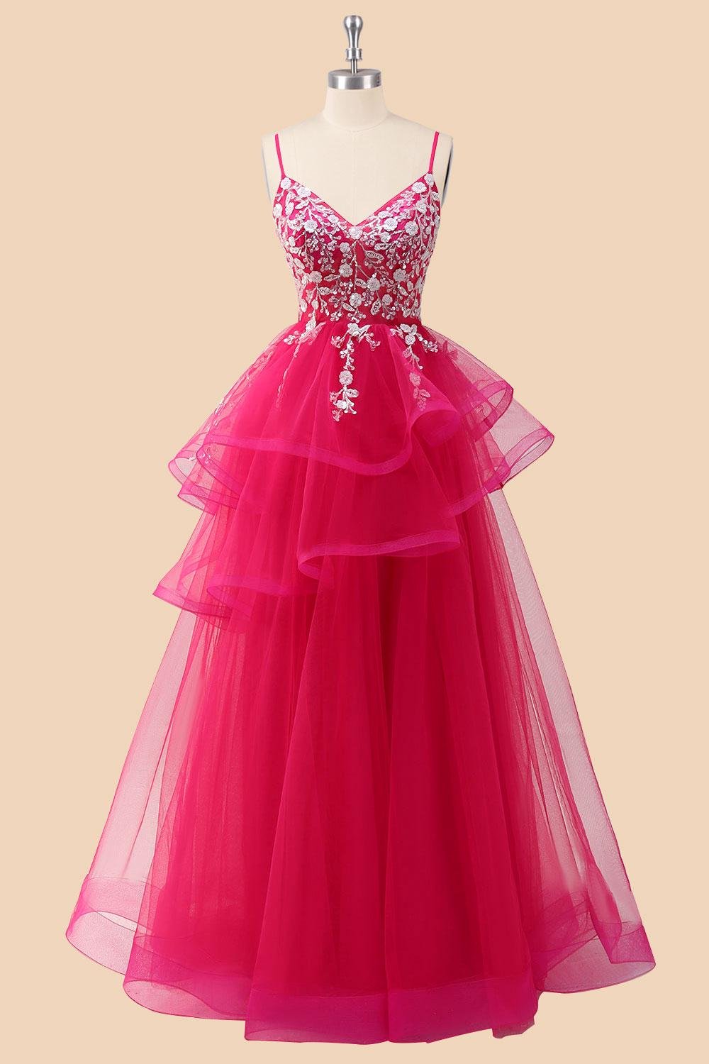 Red Prom Dress 3D Floral Applique, Custom Made Satin Evening Gown, Formal Gala Wear - Image 5