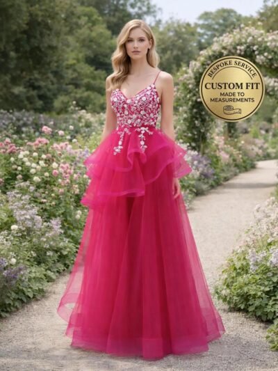 Red Prom Dress 3D Floral Applique