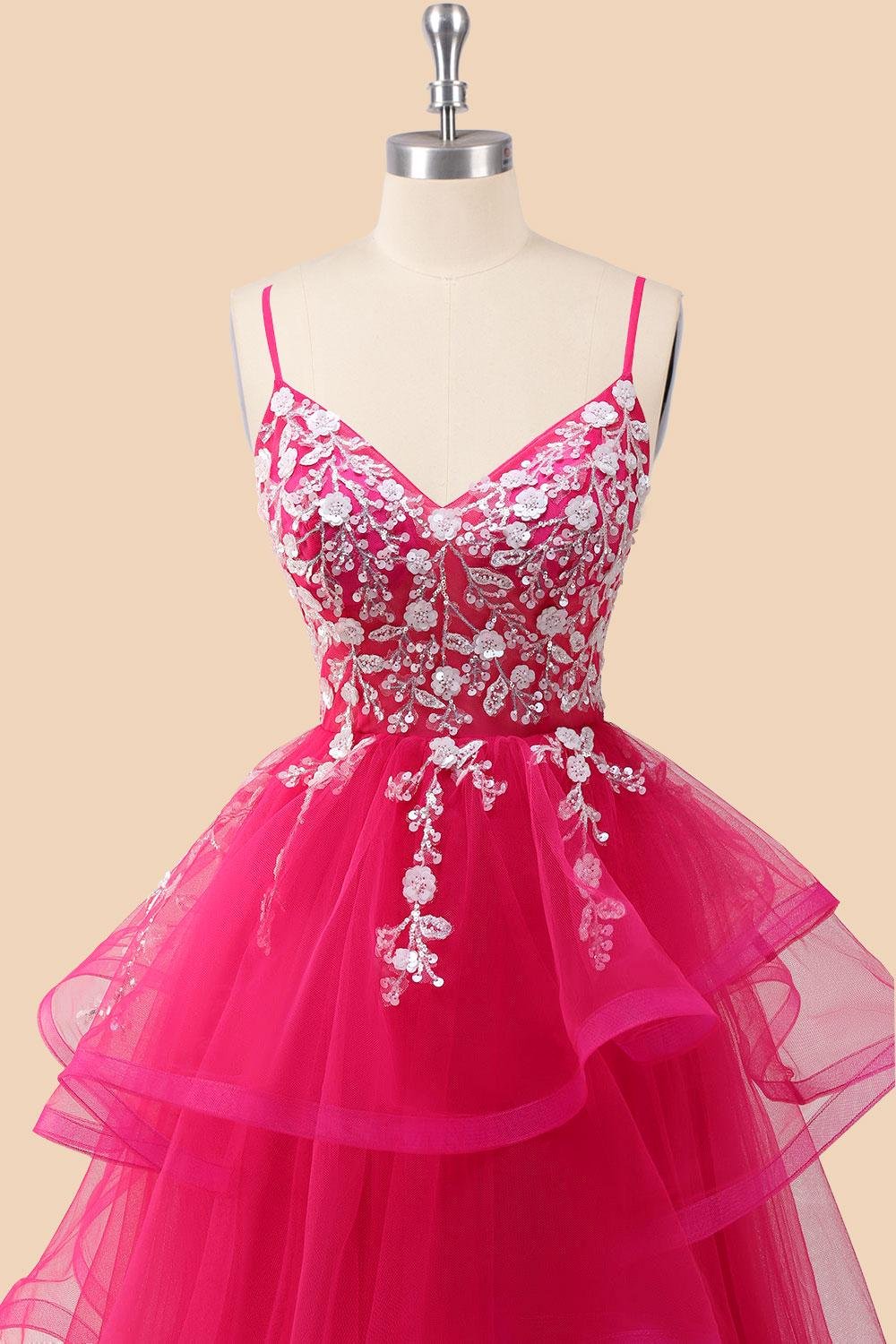 Red Prom Dress 3D Floral Applique, Custom Made Satin Evening Gown, Formal Gala Wear - Image 6