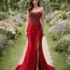 Red Prom Dress 3D Floral Applique