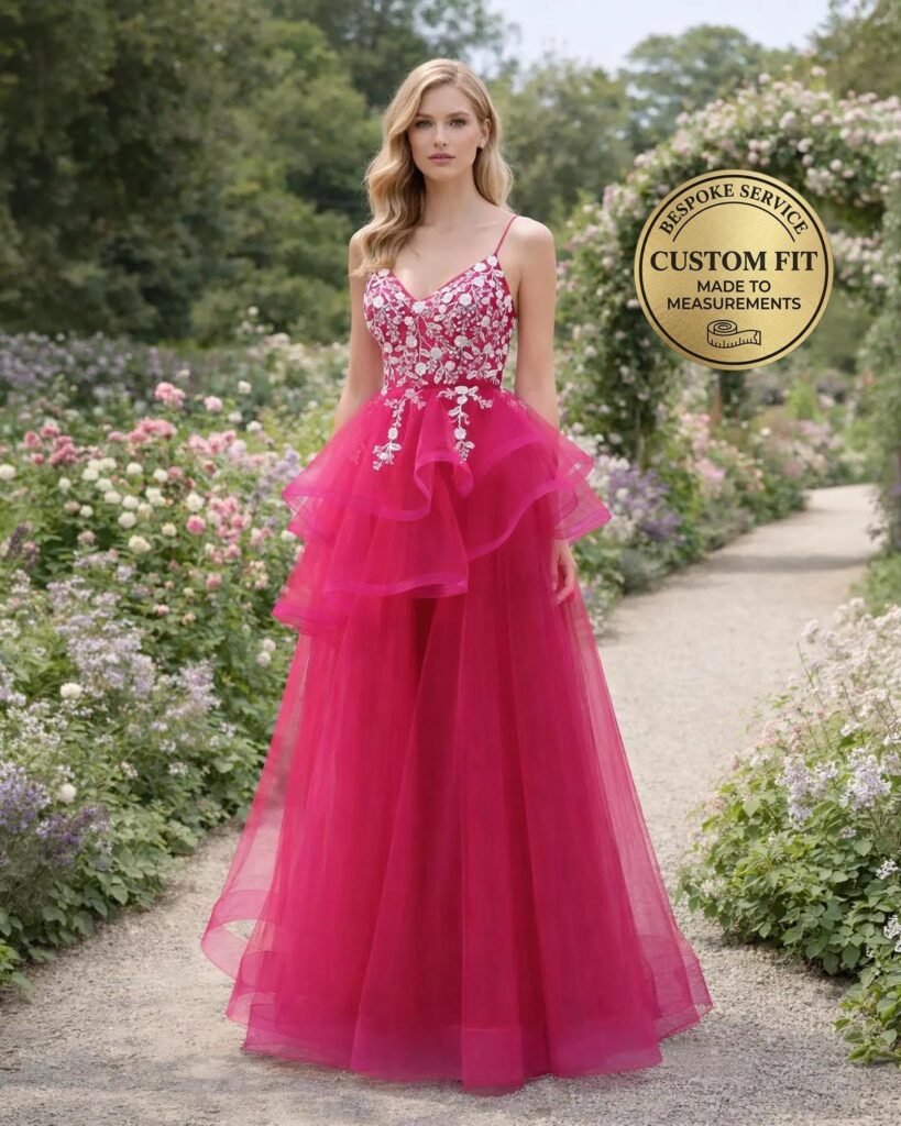 Red Prom Dress 3D Floral Applique