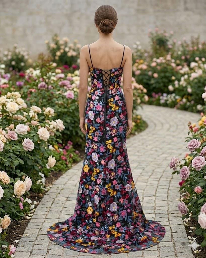 Red Prom Dress 3D Floral Applique, Custom Made Satin Evening Gown, Formal Gala Wear - Image 10